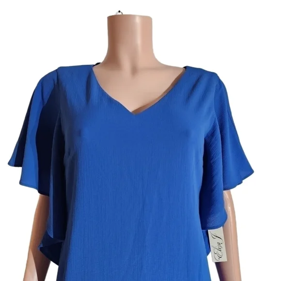 𝅺ELIZA J. Womens Blue Flutter Sleeve V Neck Tie Back Shift Dress Size 6 - Picture 5 of 14